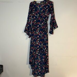 Love Kuza L A dress floral Sz S maxi wrap tie DRESS Dark romance Whimsgoth flowy